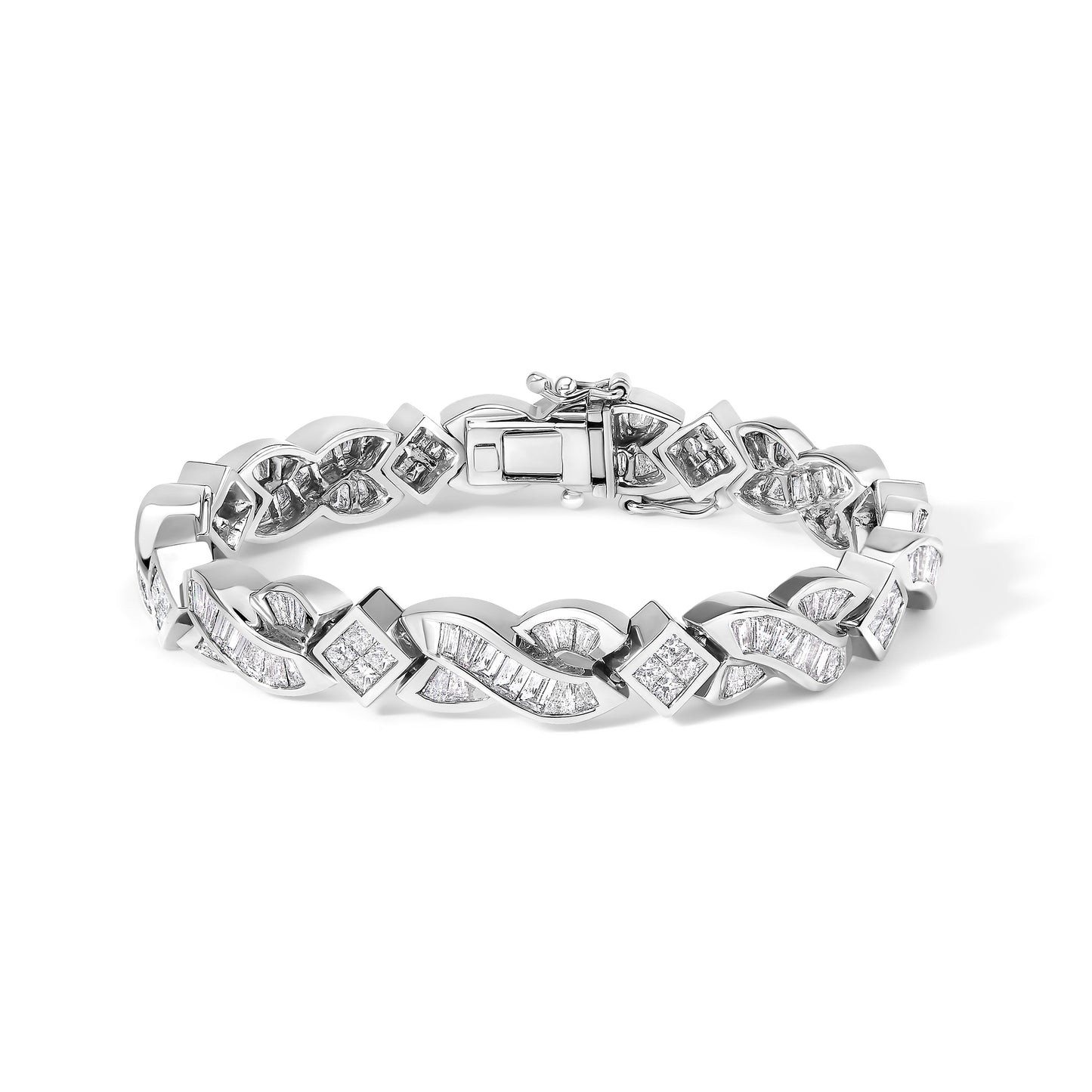 14K White Gold 8 1/5 Cttw Diamond Geometric Twisted Link Bracelet