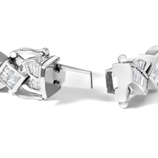 14K White Gold 8 1/5 Cttw Diamond Geometric Twisted Link Bracelet