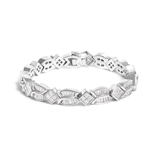 14K White Gold 8 5/8ct Cttw Princess and Baguette Diamond Geometric Twist Link Bracelet (G-H Color, VS1-VS2 Clarity) - 7"