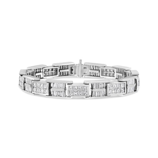 Pulsera de eslabones de panel con diamantes de oro blanco de 14K y 10 5/8 Cttw - 7 pulgadas