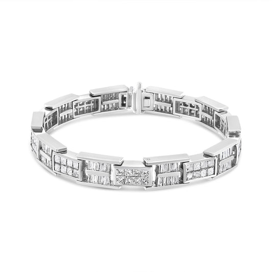 Pulsera de eslabones de panel con diamantes de oro blanco de 14K y 10 5/8 Cttw - 7 pulgadas