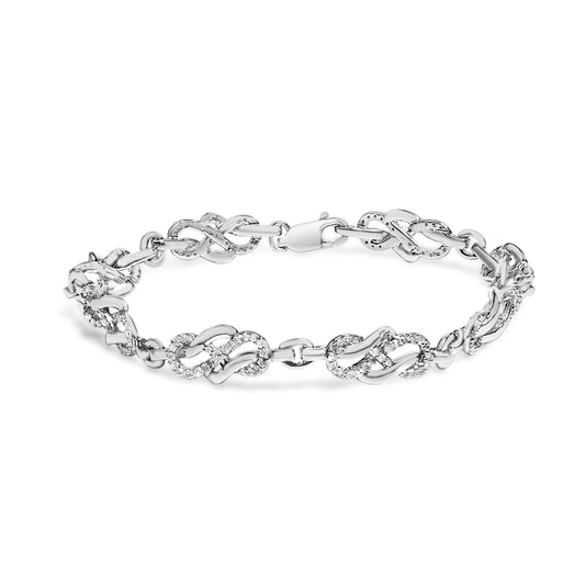 Pulsera de Eslabones de Bucle Infinito y Remolino de Plata de Ley .925 con Diamantes de 1.0 Cttw (Color I-J, Claridad I2-I3) - 7.25" Pulgadas