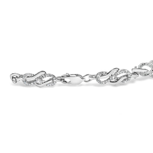 Pulsera de Eslabones de Bucle Infinito y Remolino de Plata de Ley .925 con Diamantes de 1.0 Cttw (Color I-J, Claridad I2-I3) - 7.25" Pulgadas
