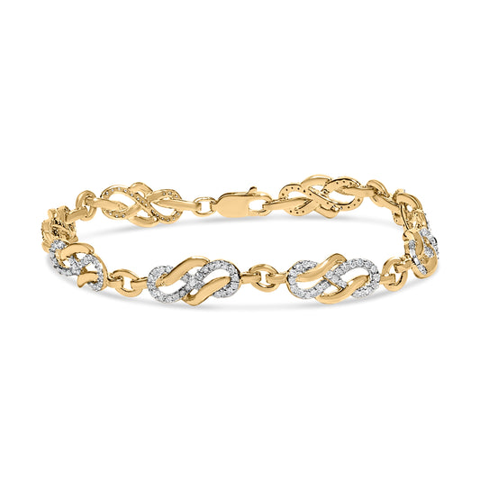 Pulsera de eslabones de bucle infinito y remolino de plata de ley .925 chapada en oro amarillo de 14 quilates con diamantes de 1,0 quilates