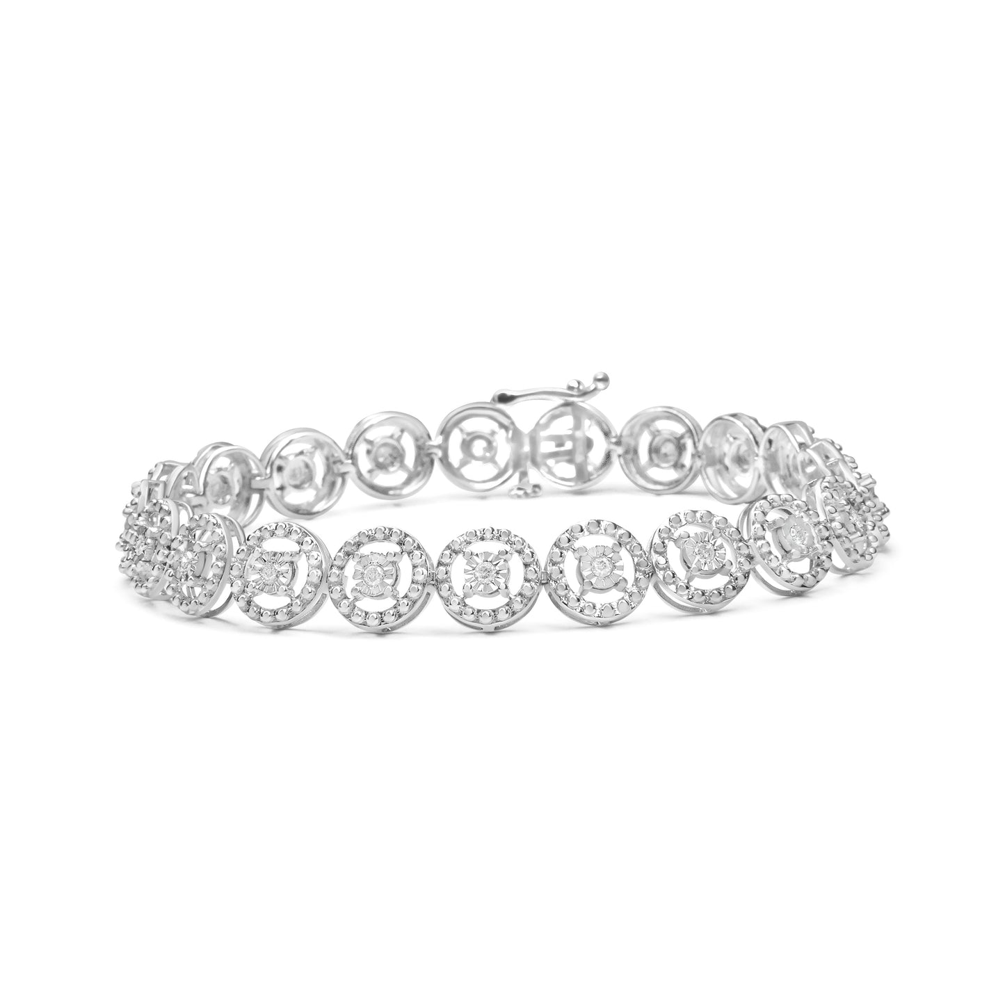 Pulsera de moda de eslabones de plata de ley .925, 1/2 Cttw de diamante, círculo anidado, milagro engarzado, rueda abierta de 18,4 cm (Color I-J, Claridad I3)