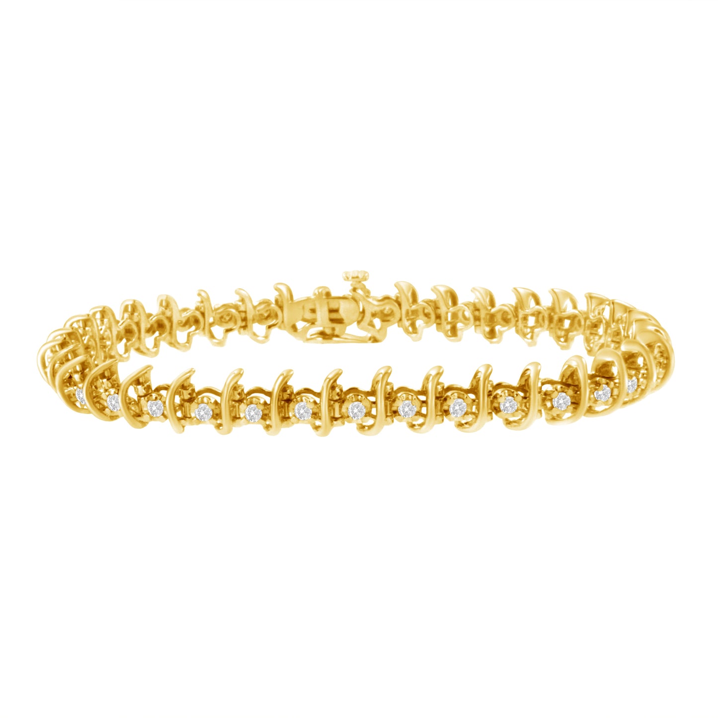 Pulsera de eslabones de diamantes engastados en garras de 10 quilates de oro amarillo laminado sobre plata de ley .925 con un total de 1 quilate (J-K, I1-I2) - 7.5"