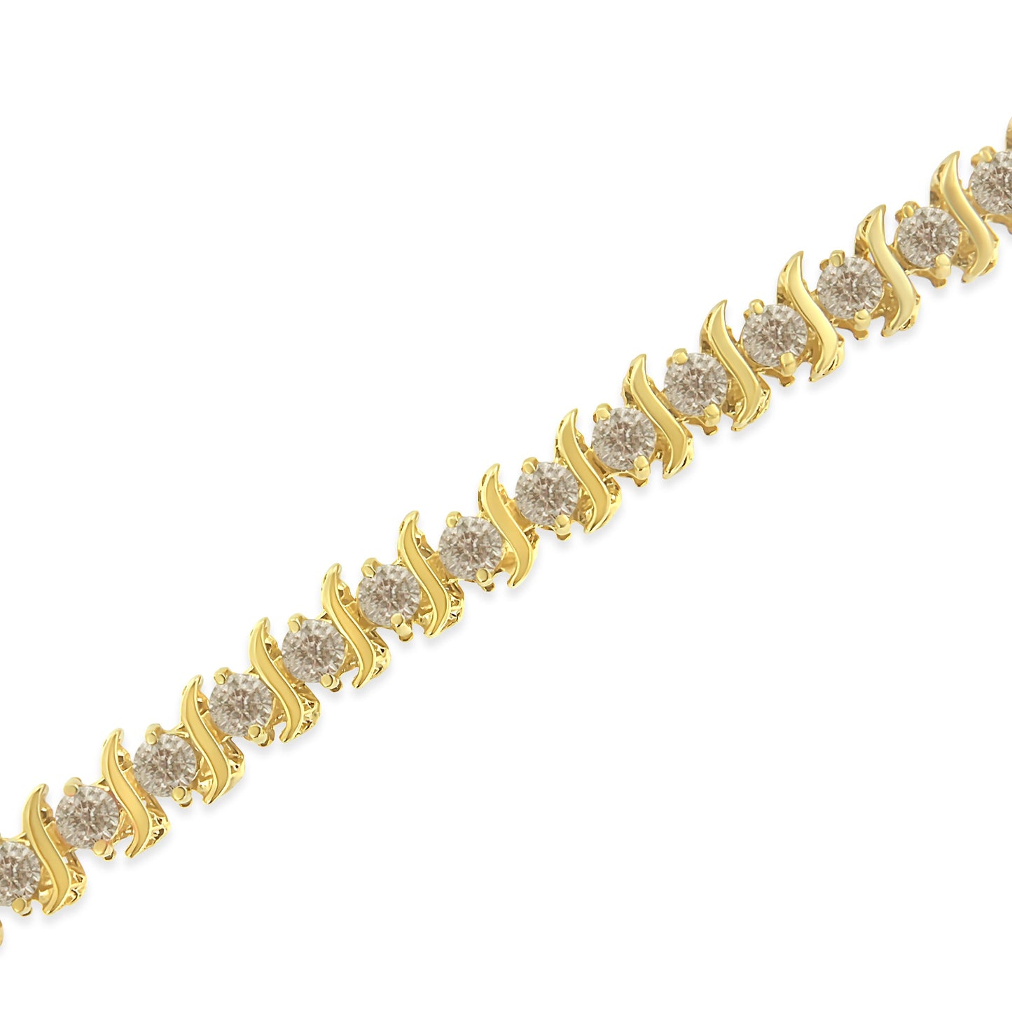 Pulsera de eslabones en "S" con diamantes redondos de talla brillante de 7,0 quilates engastados en 2 puntas, en plata de ley 925 chapada en oro amarillo de 10K (color J-K, claridad I1-I2) - 7"