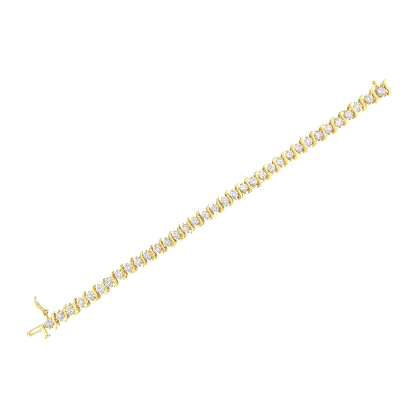 Pulsera de eslabones en "S" con diamantes redondos de talla brillante de 7,0 quilates engastados en 2 puntas, en plata de ley 925 chapada en oro amarillo de 10K (color J-K, claridad I1-I2) - 7"