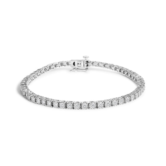 Pulsera de tenis de plata de ley .925 de 3,0 Cttw con diamantes cultivados en laboratorio, engaste de ilusión y placa de milagro (color G-H, claridad VS1-VS2) - Talla 7,25"