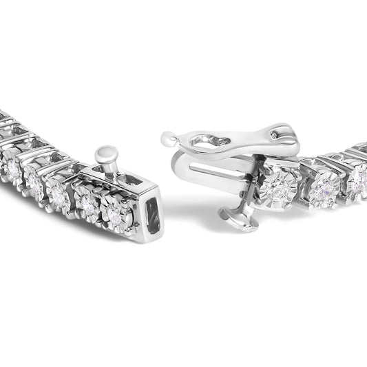 Pulsera de tenis de plata de ley .925 de 3,0 Cttw con diamantes cultivados en laboratorio, engaste de ilusión y placa de milagro (color G-H, claridad VS1-VS2) - Talla 7,25"