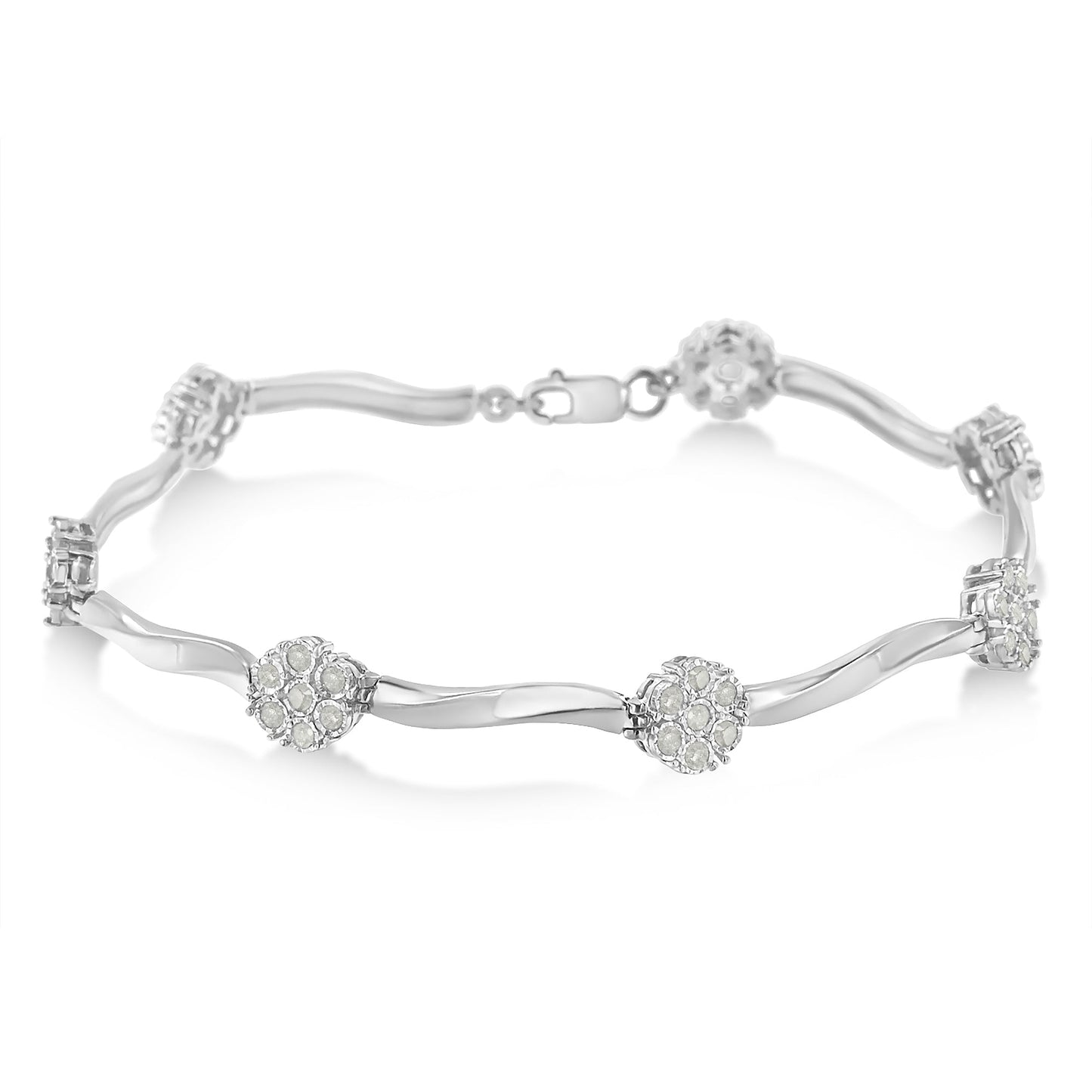 Pulsera de eslabones de plata de ley con diamantes (1 qtc, color H-I, claridad I1-I2)