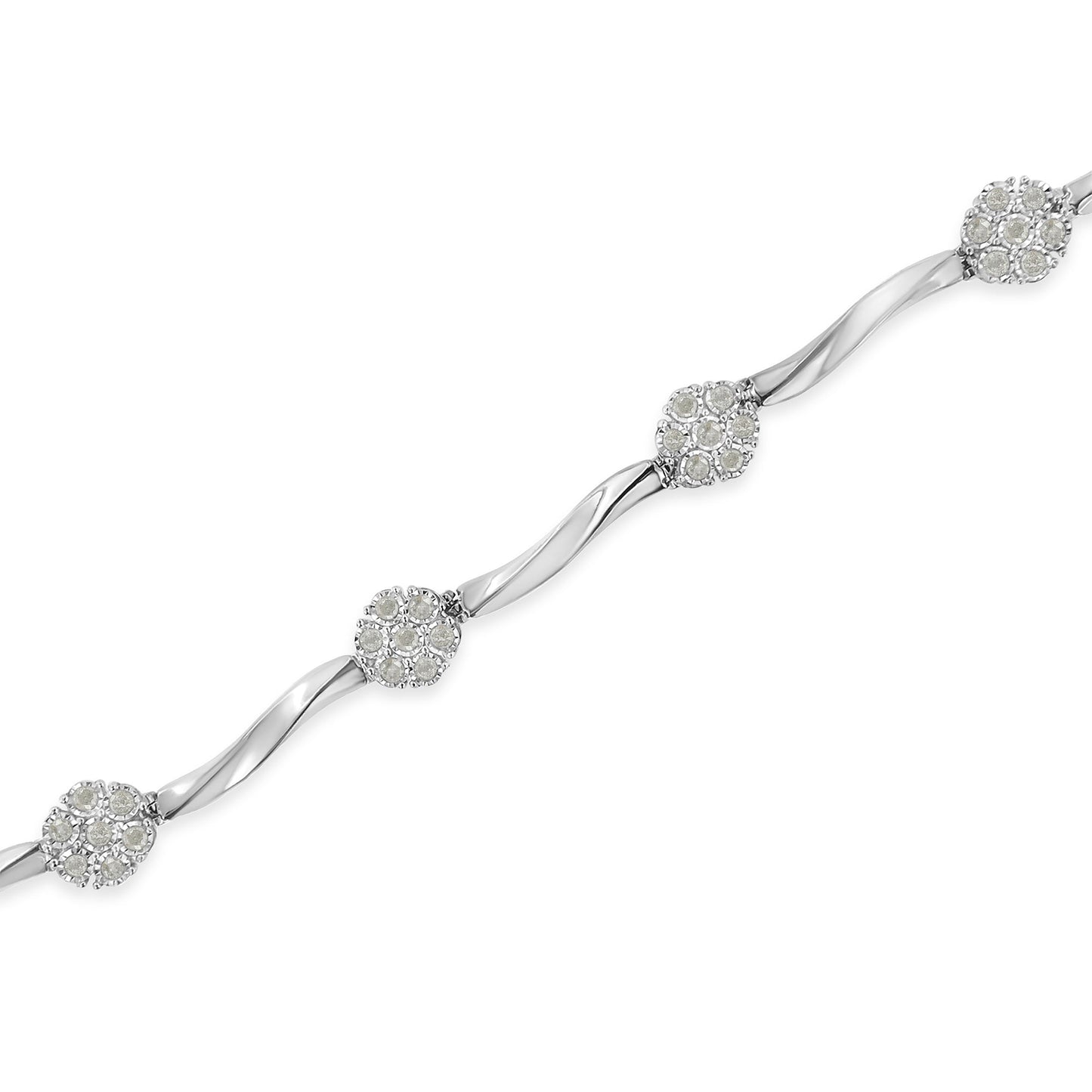 Pulsera de eslabones de plata de ley con diamantes (1 qtc, color H-I, claridad I1-I2)