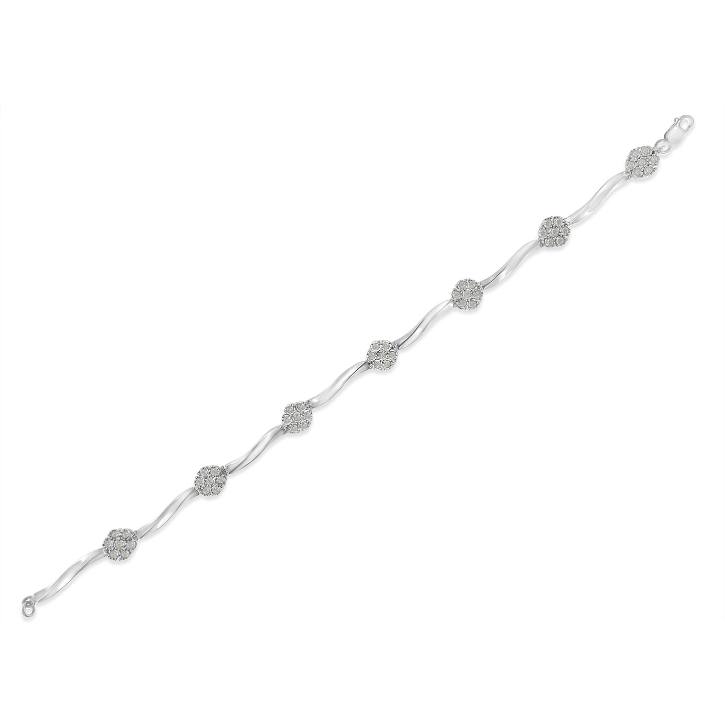 Pulsera de eslabones de plata de ley con diamantes (1 qtc, color H-I, claridad I1-I2)