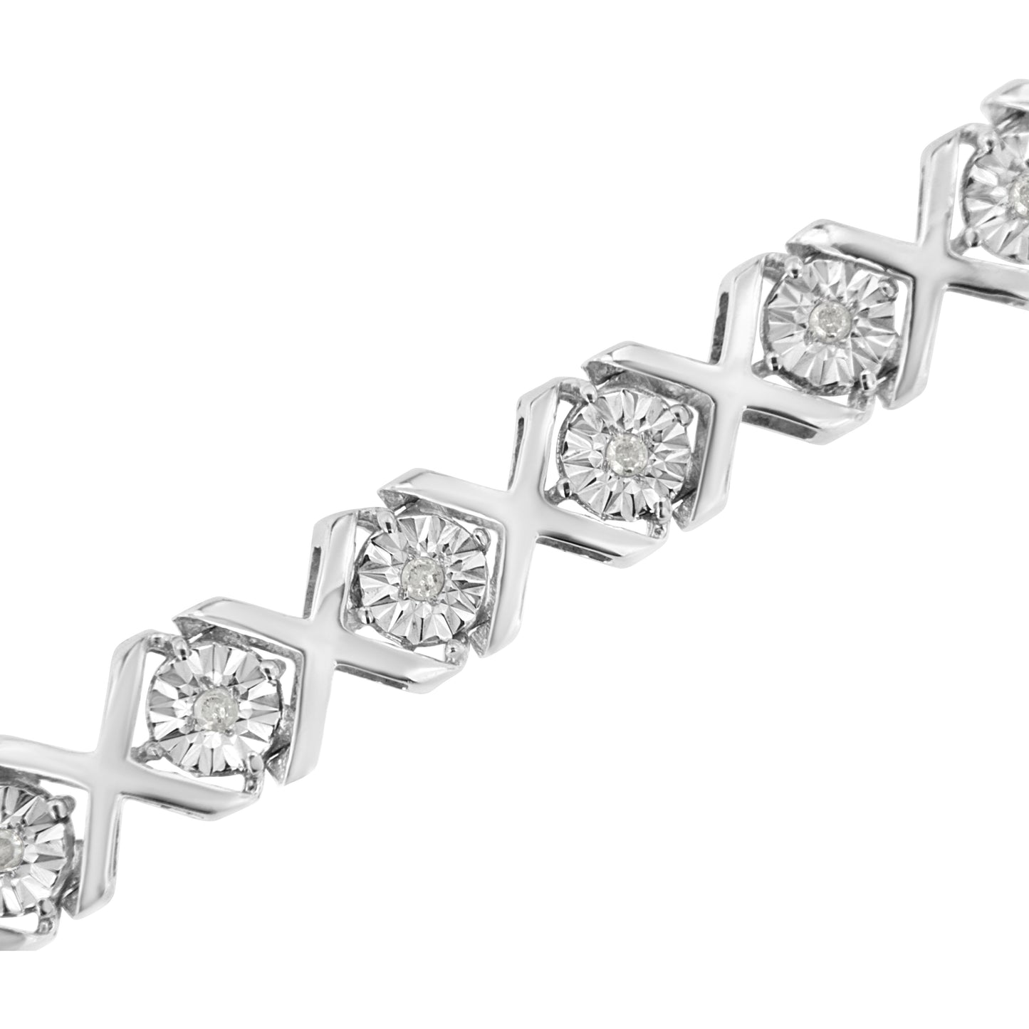 Pulsera de eslabones en "X" de plata de ley .925 con diamantes engastados "milagro" de 1/4 qt. (Color I-J, Claridad I3) - 7.25"
