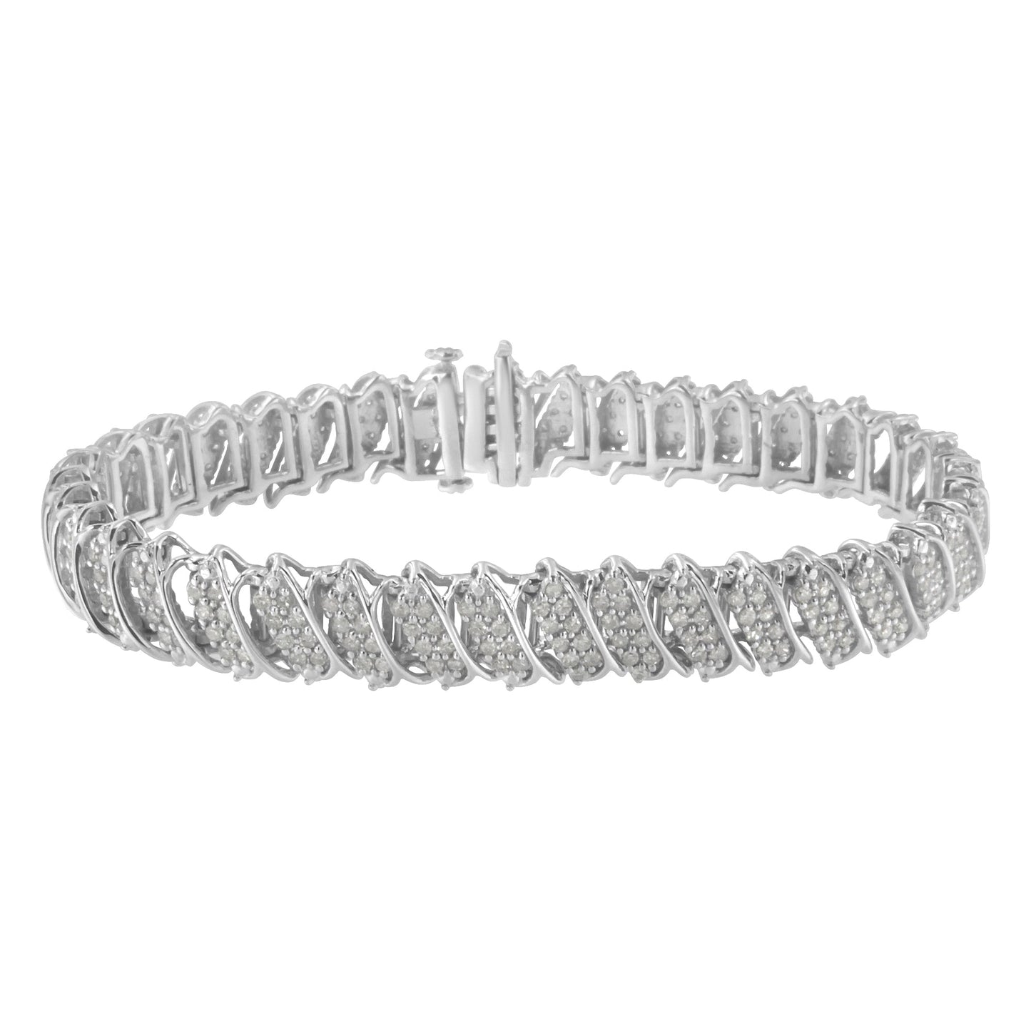 Pulsera de tenis de plata de ley 925 con 3.0 quilates de diamantes en varios hilos, diseño de ondas inclinadas y eslabones de 7,25 pulgadas (color I-J, claridad I2-I3)