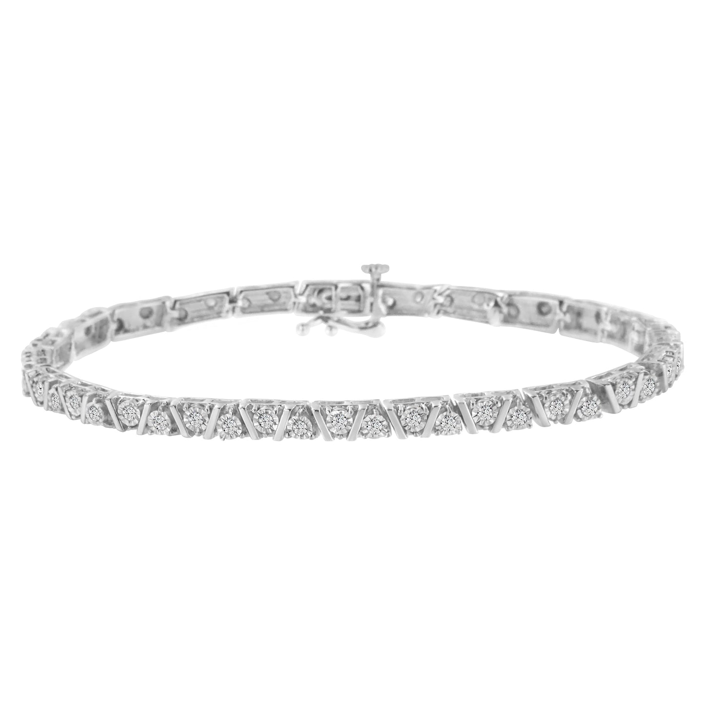 Brazalete de tenis de plata de ley .925 con diamantes en engaste de ilusión de 1,0 cttw (color I-J, claridad I3) - 7,25"