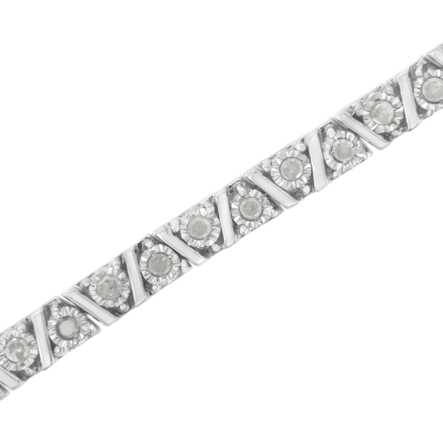 Brazalete de tenis de plata de ley .925 con diamantes en engaste de ilusión de 1,0 cttw (color I-J, claridad I3) - 7,25"