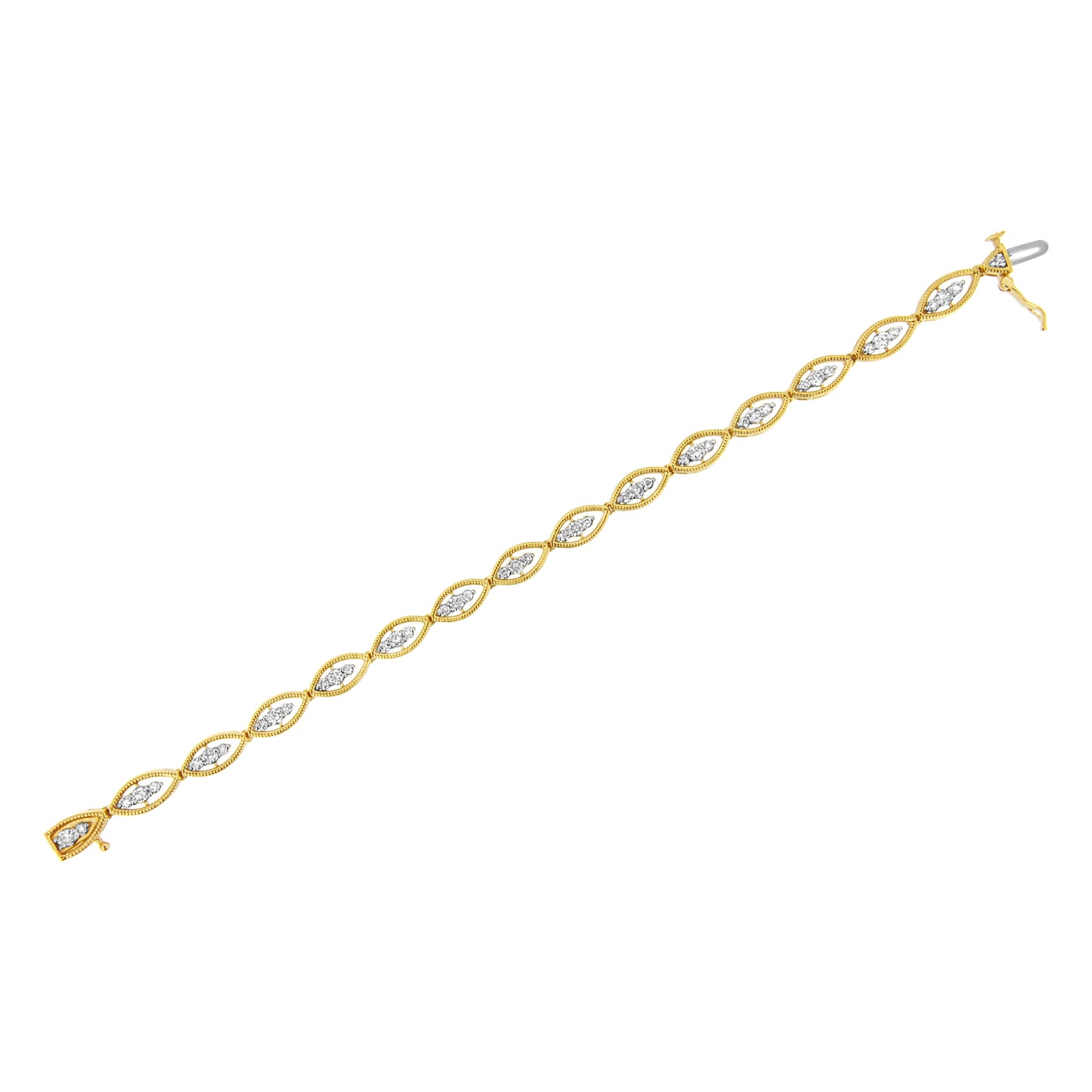 Pulsera de eslabones de oro amarillo de 10 quilates bañada en plata de ley 925 con diamantes redondos engastados en garras de 1 quilate (color J-K, claridad I1-I2) - 7.25"