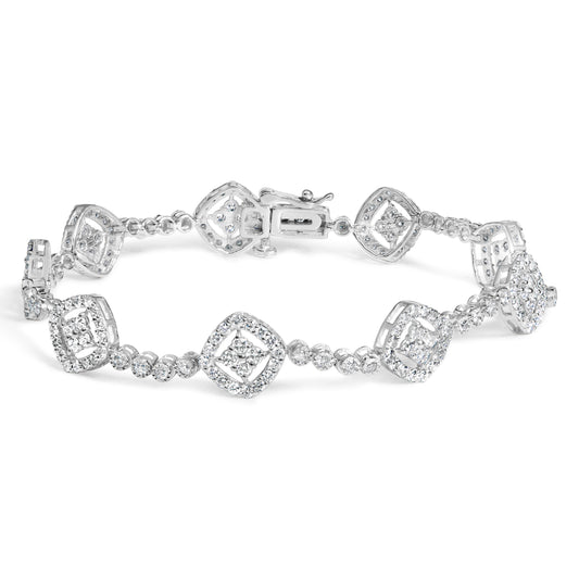 Pulsera de eslabones cuadrados con halo de diamantes de plata de ley .925 de 3.0 ct (color I-J, claridad I3) - 7.25"