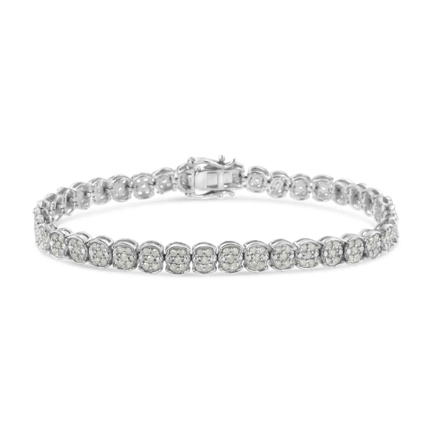 Pulsera de eslabones con diamantes en racimo de plata de ley .925 de 2,0 quilates (color I-J, claridad I2-I3) - Talla 7,25"