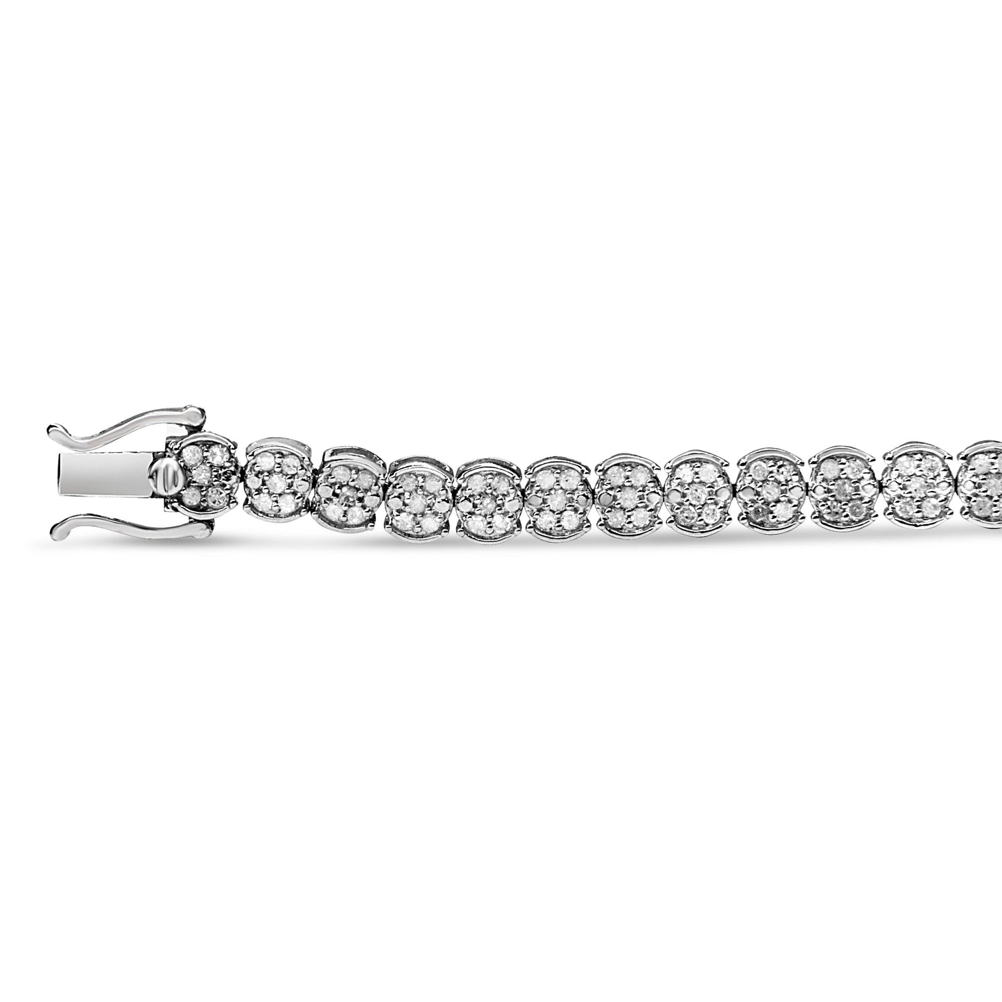 Pulsera de eslabones con diamantes en racimo de plata de ley .925 de 2,0 quilates (color I-J, claridad I2-I3) - Talla 7,25"