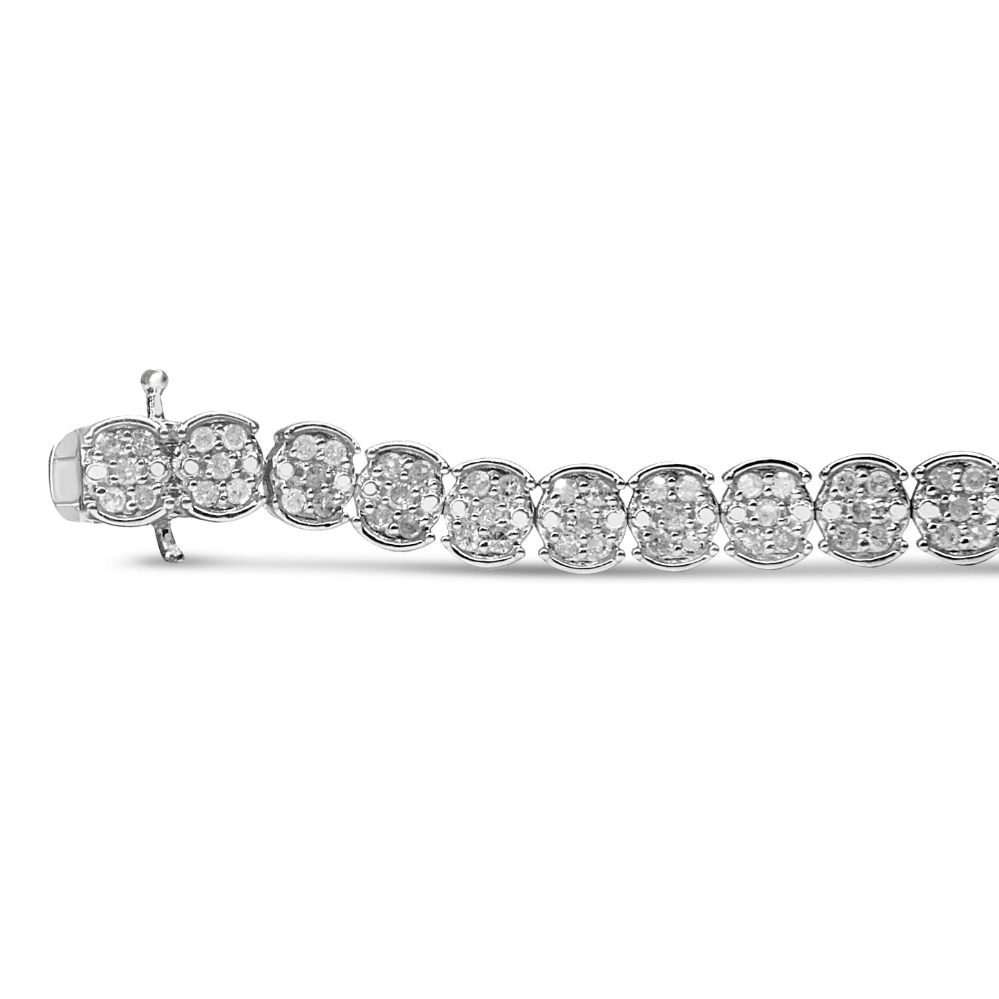 Pulsera de eslabones con diamantes en racimo de plata de ley .925 de 2,0 quilates (color I-J, claridad I2-I3) - Talla 7,25"