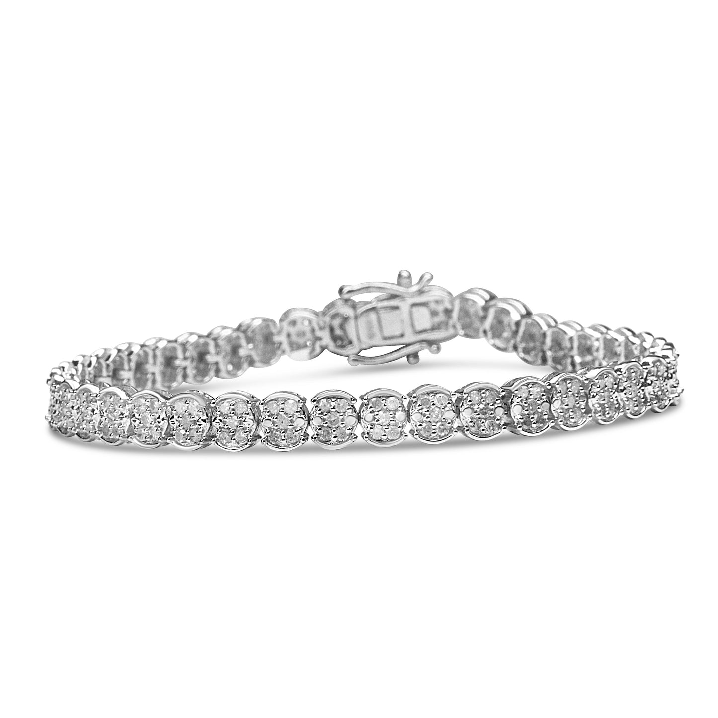 Pulsera de eslabones con diamantes en racimo de plata de ley .925 de 2,0 quilates (color I-J, claridad I2-I3) - Talla 7,25"
