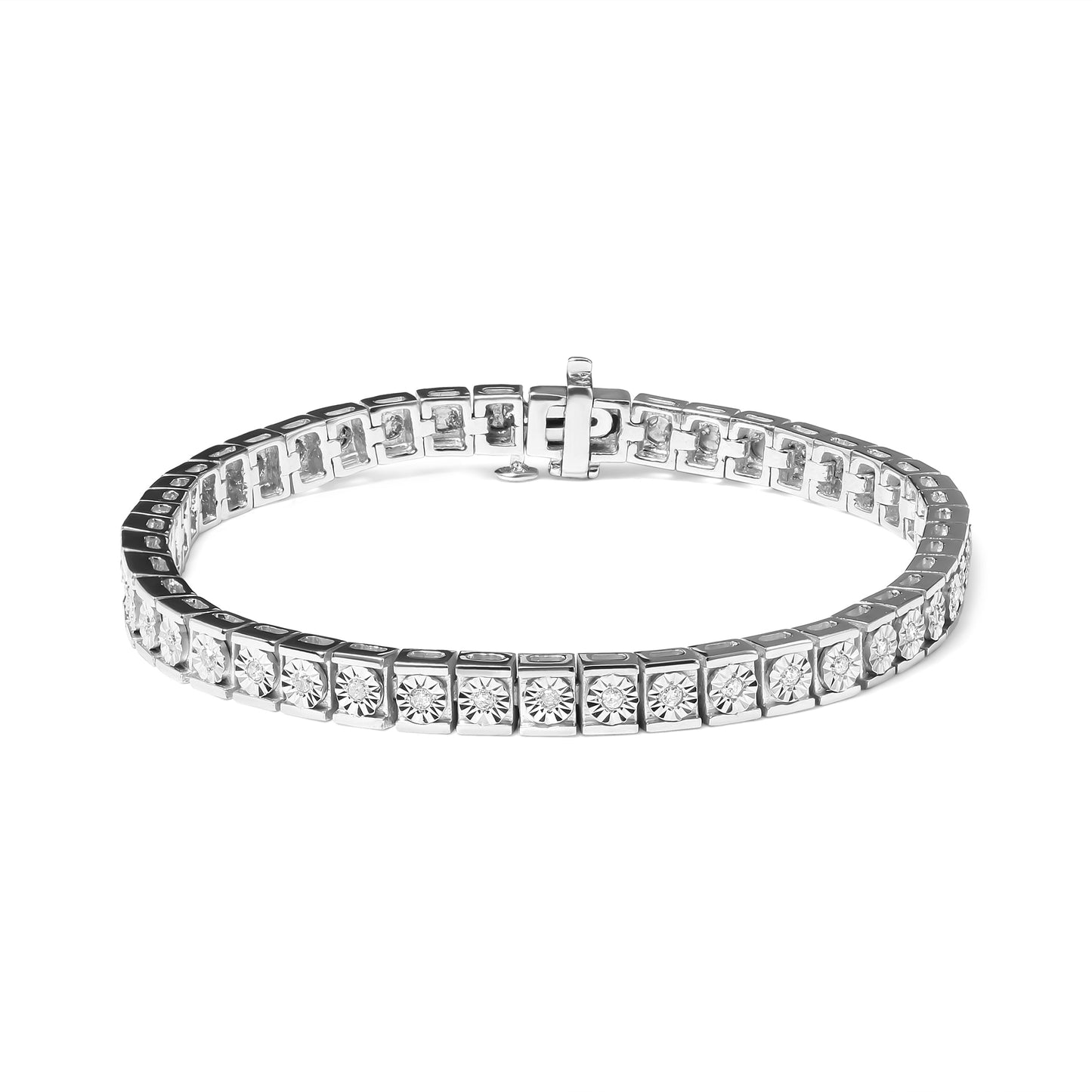 Pulsera de tenis de plata de ley .925 de 7,25" con diamantes de 1/4 Cttw engarzados milagrosamente y eslabones de cuentas (color I-J, claridad I2-I3)