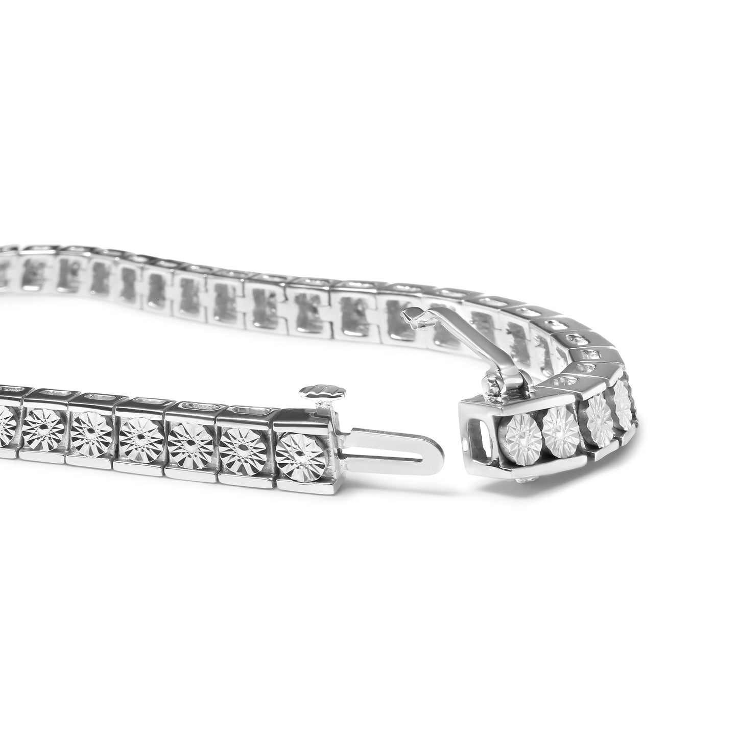 Pulsera de tenis de plata de ley .925 de 7,25" con diamantes de 1/4 Cttw engarzados milagrosamente y eslabones de cuentas (color I-J, claridad I2-I3)