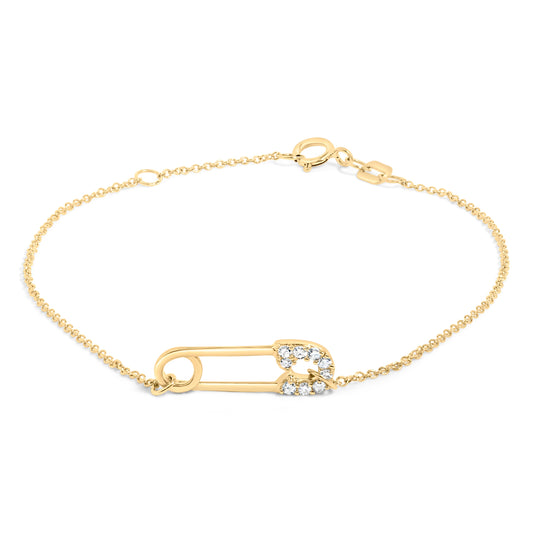 Pulsera de eslabones ajustables con dije de clip de 1/10 Cttw de diamante en oro amarillo de 10K (color I-J, claridad I1-I2) - 7.25 pulgadas
