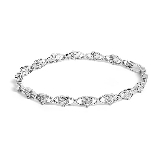 Pulsera de eslabones en forma de corazón de plata de ley 925 con acento de diamante (color I-J, claridad I3) - 7.25"
