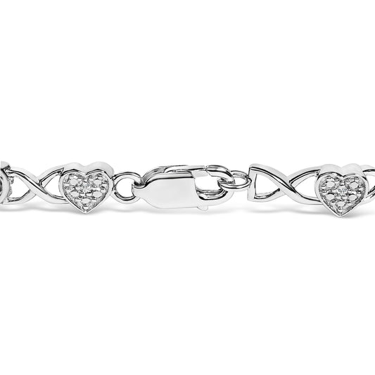 Pulsera de eslabones en forma de corazón de plata de ley 925 con acento de diamante (color I-J, claridad I3) - 7.25"