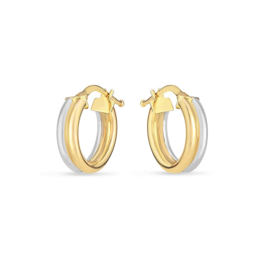 14k Two Tone Gold Double Round Hoops - view 2