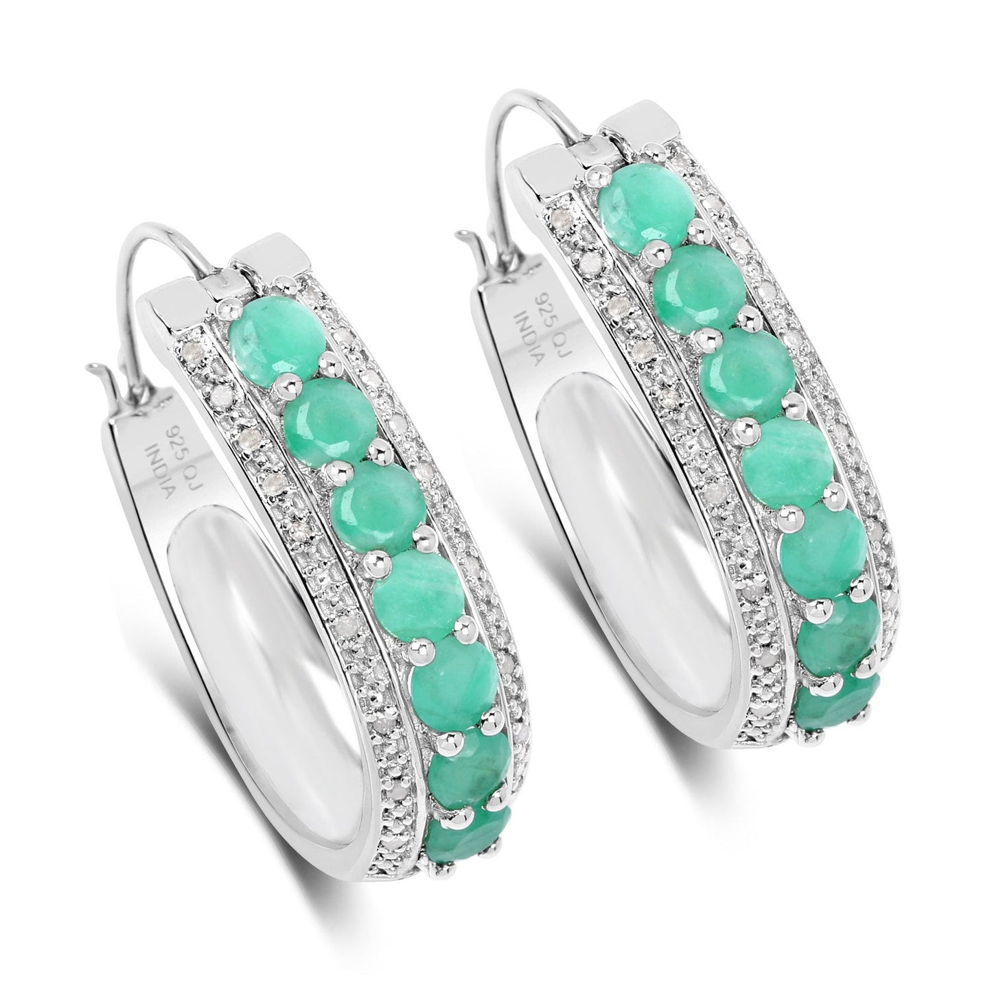 Pendientes de plata de ley .925 con 3.42 quilates de esmeralda genuina y diamantes blancos