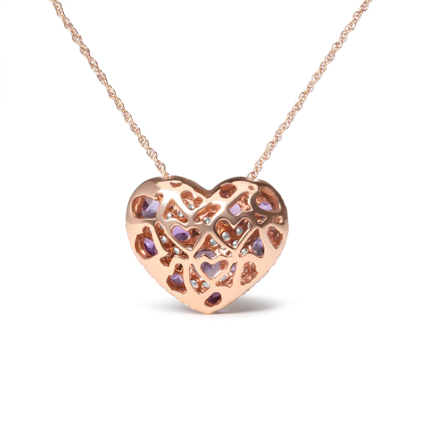 Collar con colgante en forma de corazón de oro rosa de 18 quilates con diamante de 3/4 Cttw y amatista morada de 18" (color G-H, claridad SI1-SI2)
