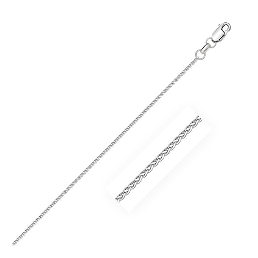 Cadena de trigo redonda de oro blanco de 14k con corte de diamante de 1,2 mm