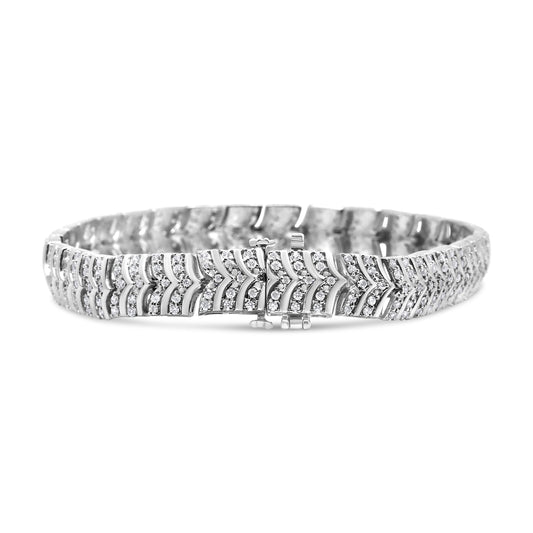 Pulsera de eslabones en forma de V de plata de ley 925 con diamantes de 3.00 Cttw (Claridad I2-I3, Color I-J) - Talla 7.25"