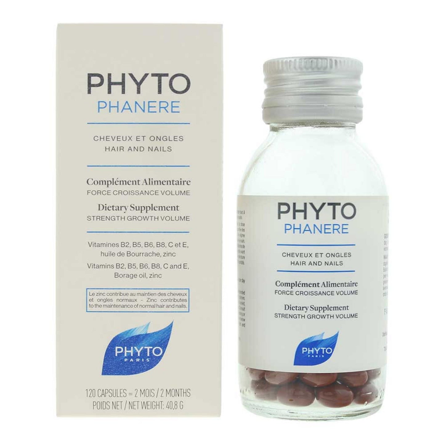 Phyto, Phytophanère, Biotin, Vitamins, Zinc, Strengthen Hair & Nails, Capsules, 120 capsules