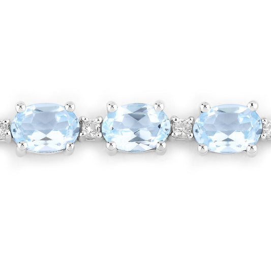 Pulsera de plata esterlina .925 con topacio azul genuino de 12.83 quilates y topacio blanco