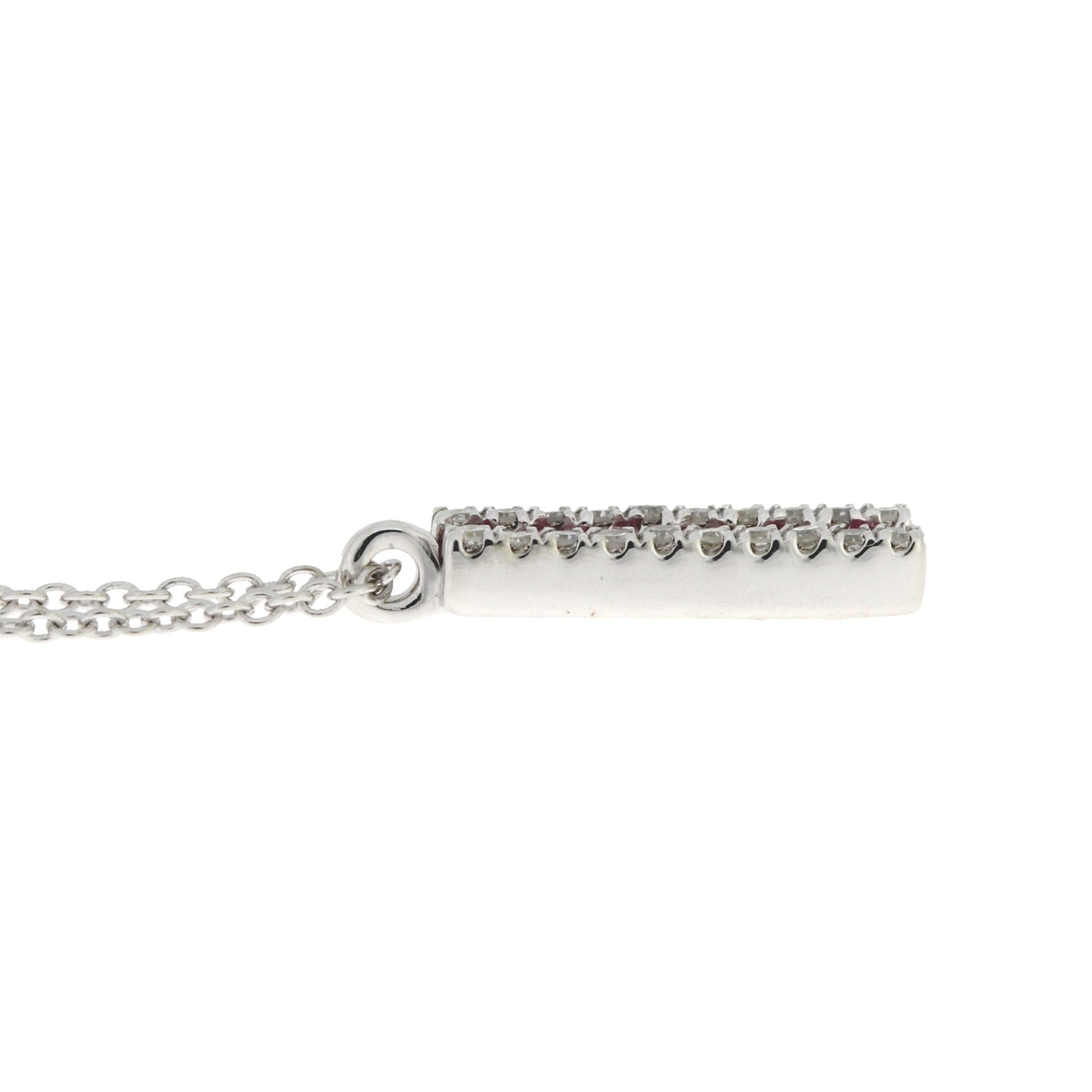 Colgantes de moda de rubí y diamantes de .30 ct en oro blanco de 14 kt