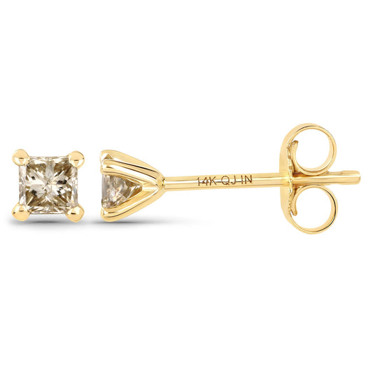 0.31 Carat Genuine Champagne Diamond 14K Yellow Gold Earrings (I1-I2) - view 2