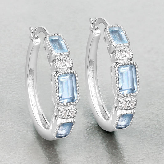 2.66 Carat Genuine Blue Topaz and White Topaz .925 Sterling Silver Earrings - view 2