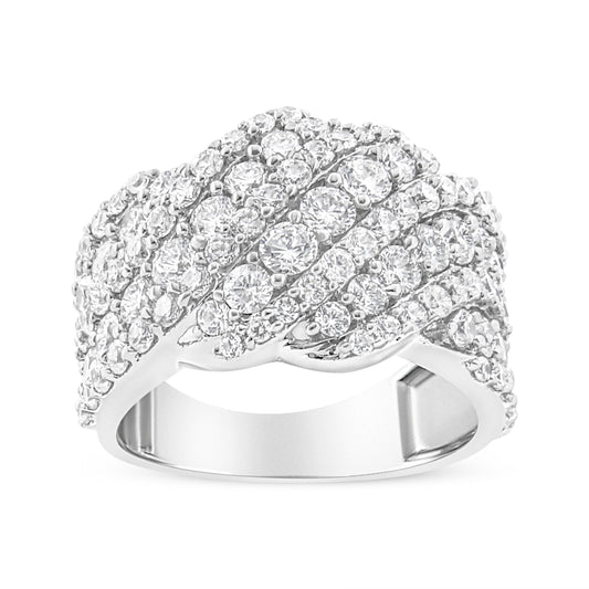 Anillo tipo banda de oro blanco de 10K con racimo de diamantes de varias filas de 3.00 Cttw (Color I-J, Claridad I3) - Talla 7