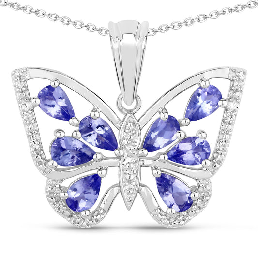 Colgante de plata de ley .925 con tanzanita genuina de 1,75 quilates y circonia blanca