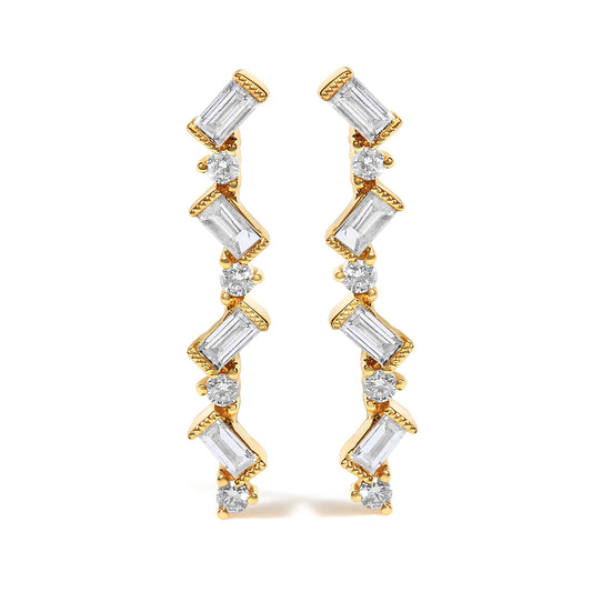 Aretes colgantes en zigzag de oro amarillo de 14K con diamantes de 1/2 quilate (Color I-J, Claridad SI2-I1)