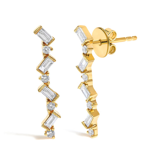 Aretes colgantes en zigzag de oro amarillo de 14K con diamantes de 1/2 quilate (Color I-J, Claridad SI2-I1)