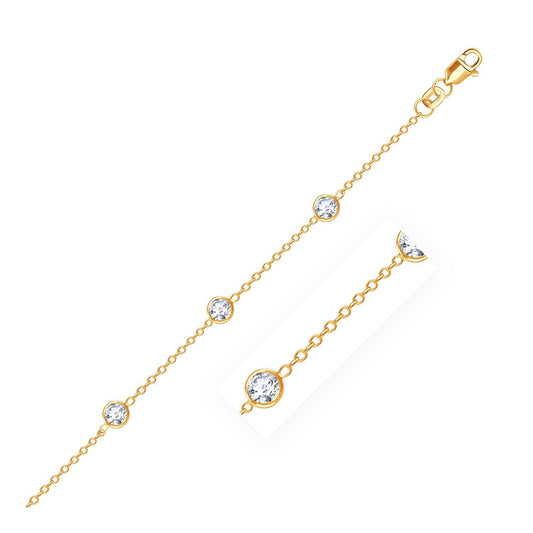 Tobillera de oro amarillo de 14k con circonita cúbica blanca redonda