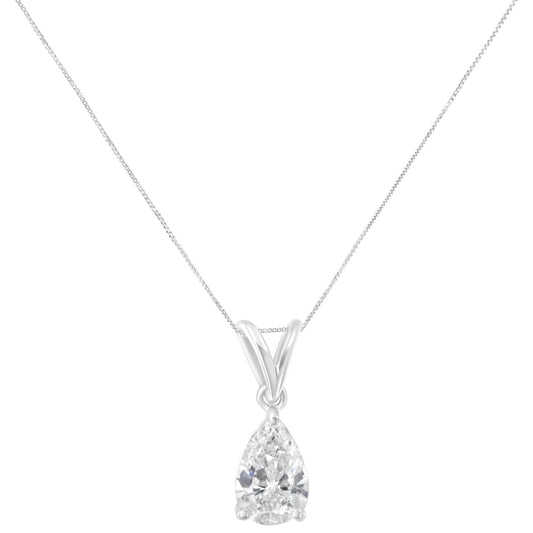 Collar con colgante de pera de diamante (I-J, I1) de 10K en oro blanco de 1/2 quilate con certificación IGI