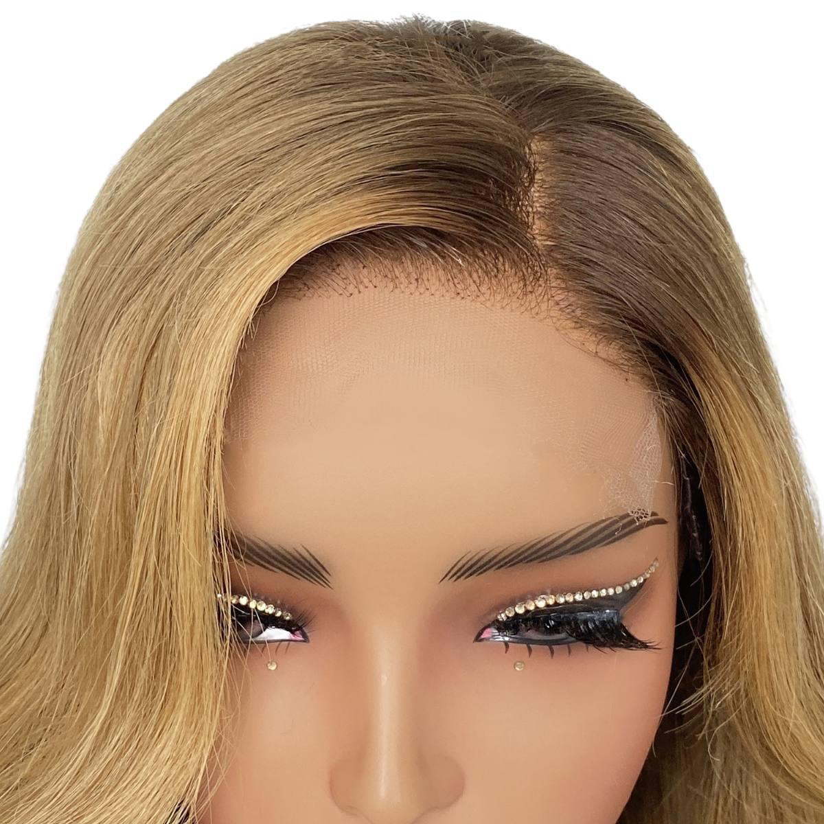 Honey Blonde Ombre Wavy 5x5 HD Lace 100% Human Hair Closure Wig Luxegan