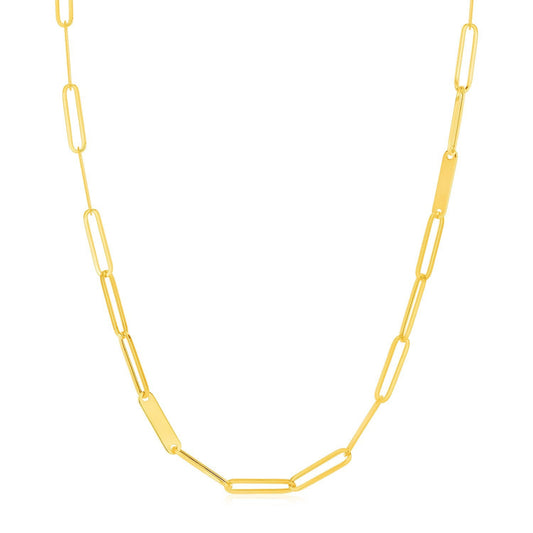 Cadena de eslabones tipo Paperclip alternados con barras de oro en oro amarillo de 14k